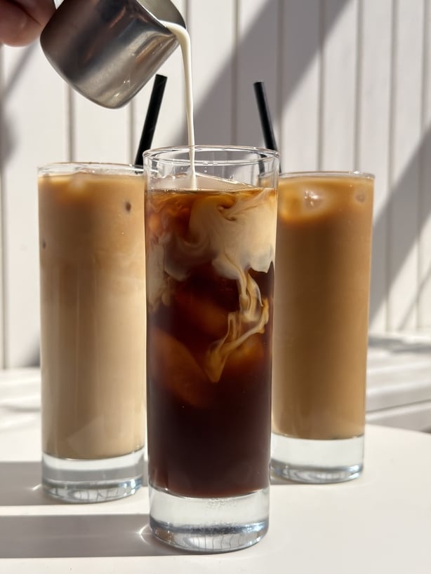 three glasses of iced coffee