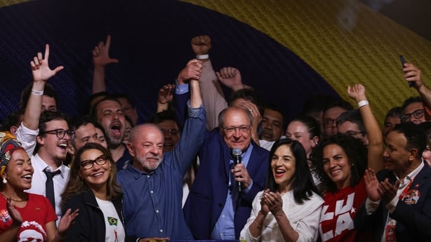 SAO PAULO, BRAZIL - OCTOBER 25: Presidential candidate and incumbent president Luiz Inacio Lula da Silva of Brazil celebrates after the results of the general election day at Hotel Intercontinental on October 25, 2026 in Sao Paulo, Brazil. According to official results from the Tribunal Superior Ele
