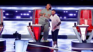 THE VOICE -- "Battles" Episode 3010 -- Pictured: (l-r) Queen Latifah, Adam Levine -- (Photo by: Trae Patton/NBC)