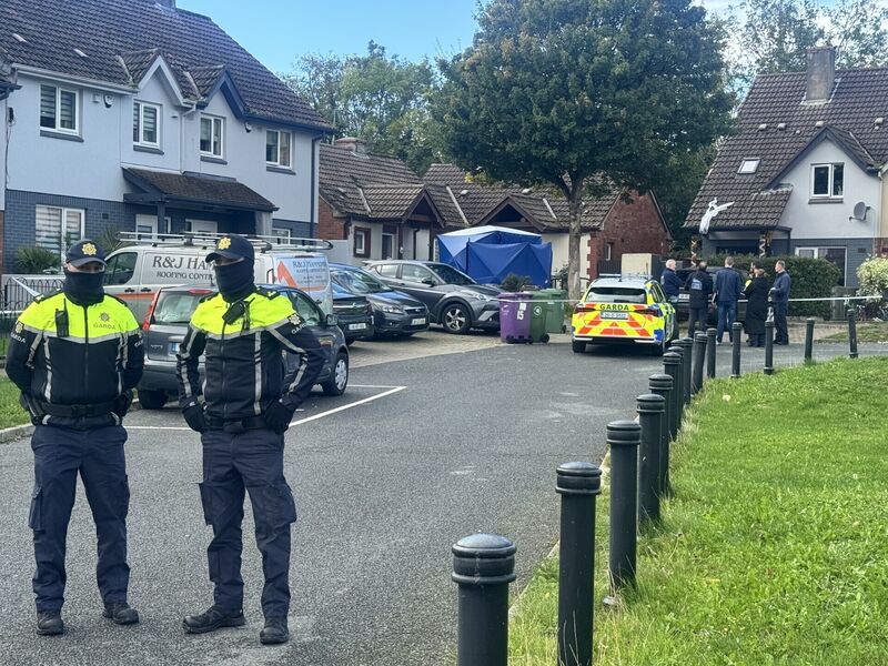 Gardai attend the scene at a house on Old Connaught Avenue in Bray, Co Dublin, after the discovery of the bodies of a man in his 30s and a woman in her 40s, shortly after 8am. Picture: Michael O'Scannail/Press Association