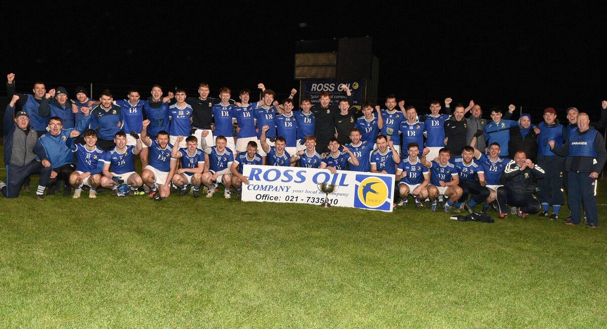 Aghinagh thrilled to capture the Ross Oil Muskerry Junior A Football Championship title following a thrilling victory over Kilmichael at Cloughduv. Picture: John Tarrant 
