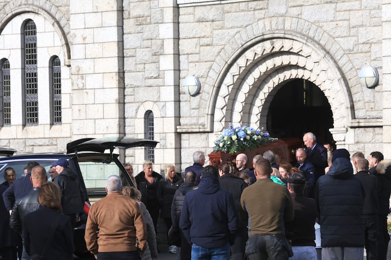 The remains of Bridget ‘Biddy’ O’Brien (45) and James ‘Jamie’ McGinn (38) are brought from St Anne’s Church, Shankill, Dublin on Wednesday. Photograph: Collins
