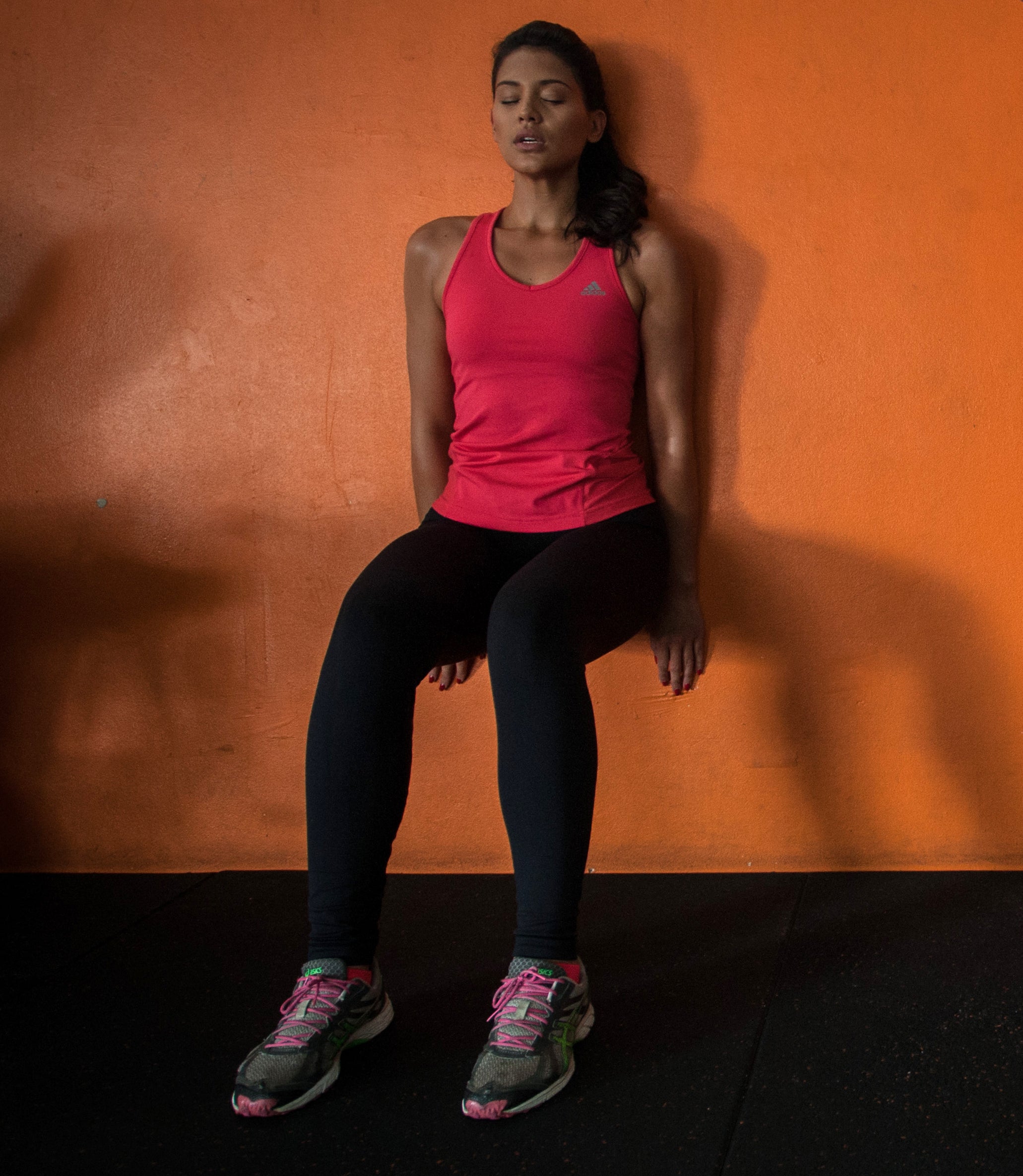 French model Hinarere Taputu takes part in a fitness session
