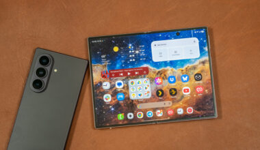 Samsung Z8 foldable phones on leather