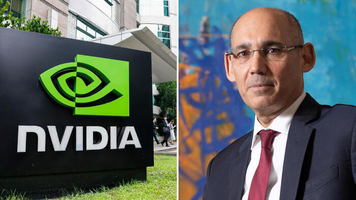 BOI Governor Amir Yaron, the NVIDIA offices (Alex Kolomoisky, I-Hwa Cheng/Bloomberg) אמיר ירון נגיד בנק ישראל ו אנבידיה