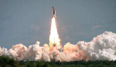 The Space Shuttle Columbia (STS-52) launches from NASA's Kennedy Space Center on Oct. 22, 1992.