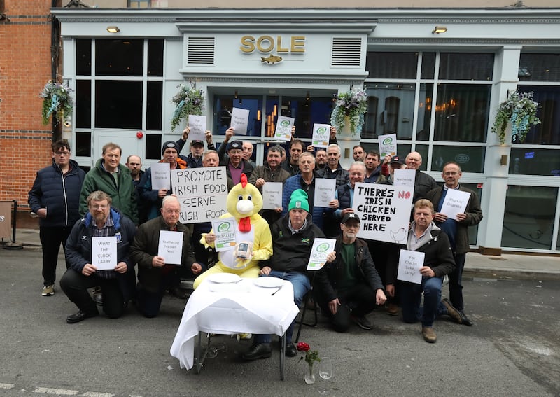 Irish Farmers' Association members and local farmers protesting outside Sole Seafood & Grill on Drury Street earlier this month. Photograph: Garrett White/Collins