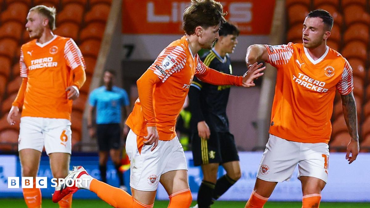 Zac Ashworth celebrates equalising for Blackpool in their 3-2 EFL Trophy win over Aston Villa