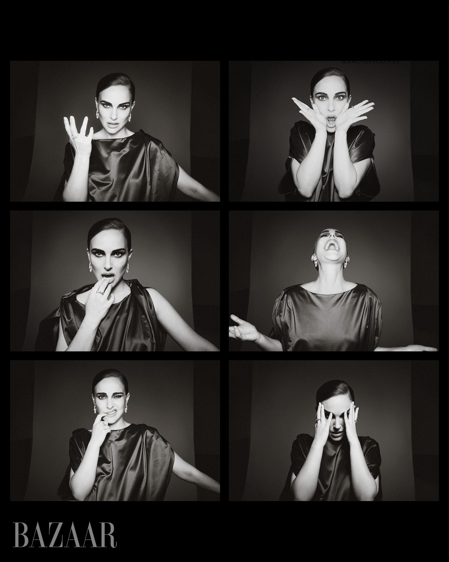 A series of black and white portraits showcasing a model expressing diverse emotions through unique poses and gestures. A series of black and white portraits showcasing a model expressing diverse emotions through unique poses and gestures.
