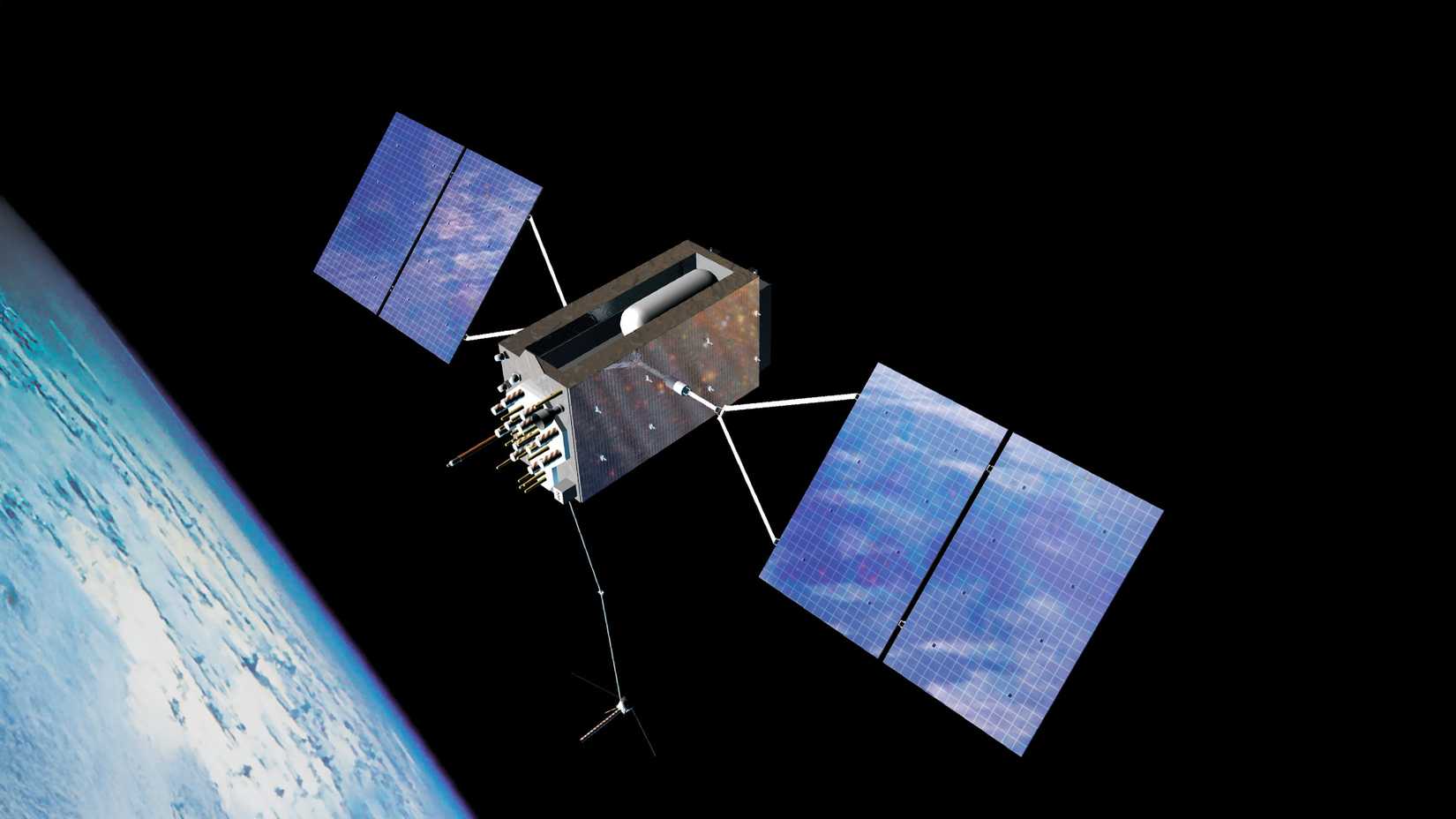 GPS III satellite in orbit around the Earth.