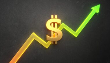 A dollar sign and a chart line going up.