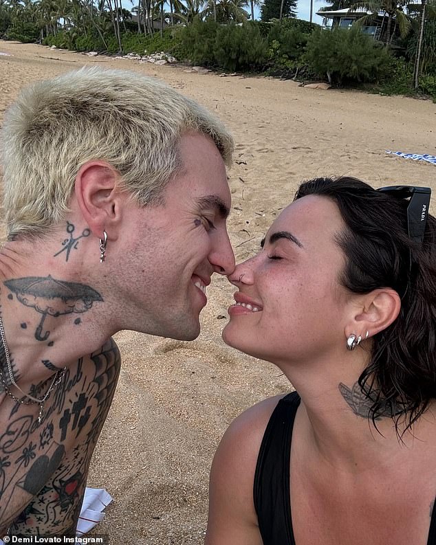 The Cool for the Summer songstress has  been married to musician Jordan Lutes, 34, since May (pictured together)