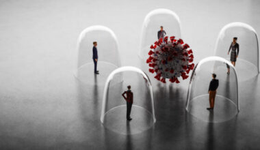 Workers around a COVID germ