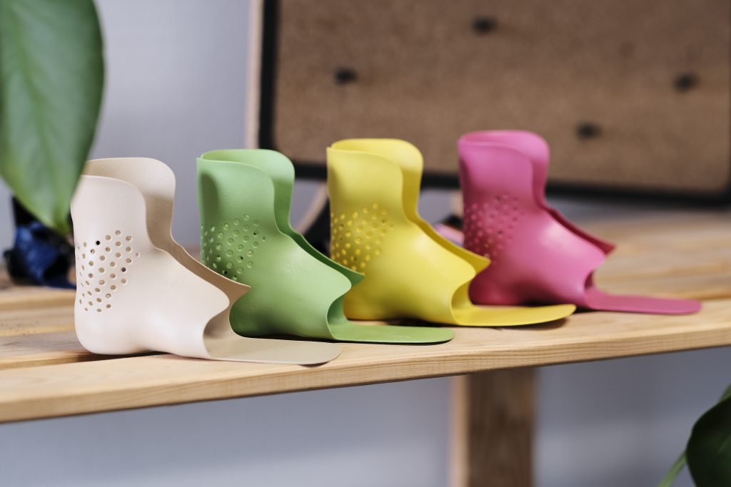 3D printed ankle-foot orthoses (AFOs) made with HP’s MJF technology. Photo via HP.