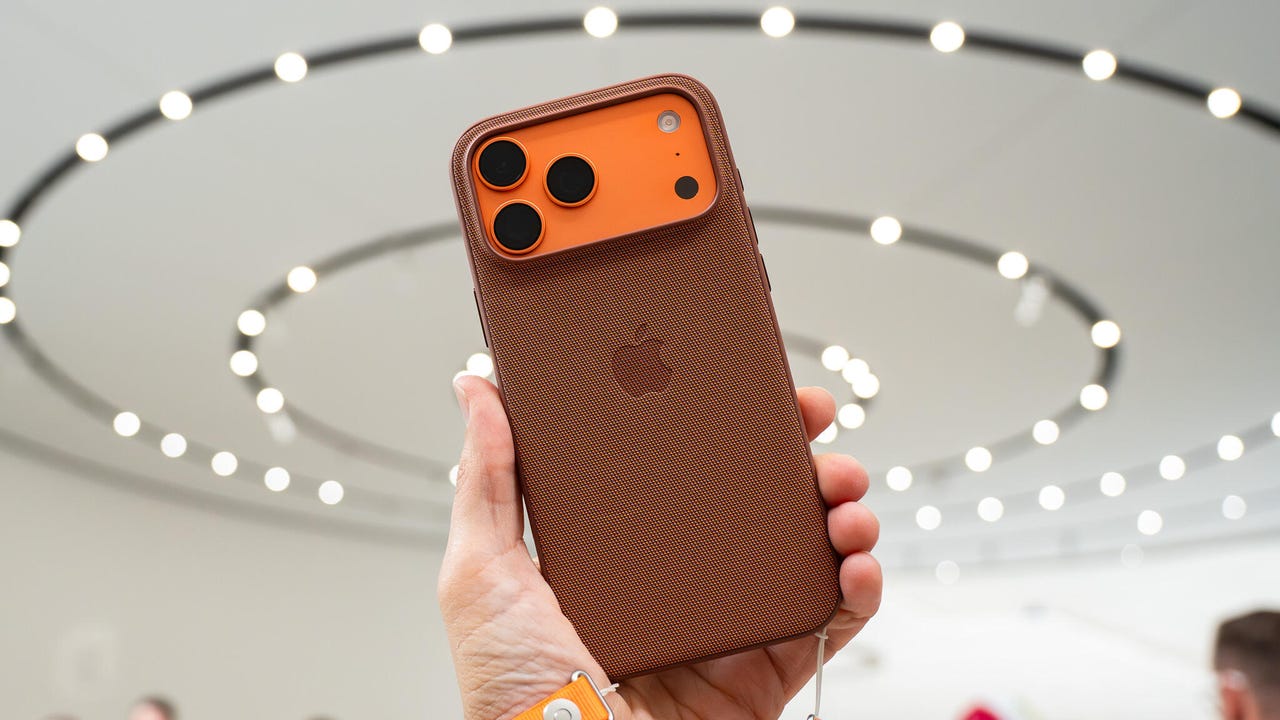 iPhone 17 Pro Max Cosmic Orange with TechWoven case