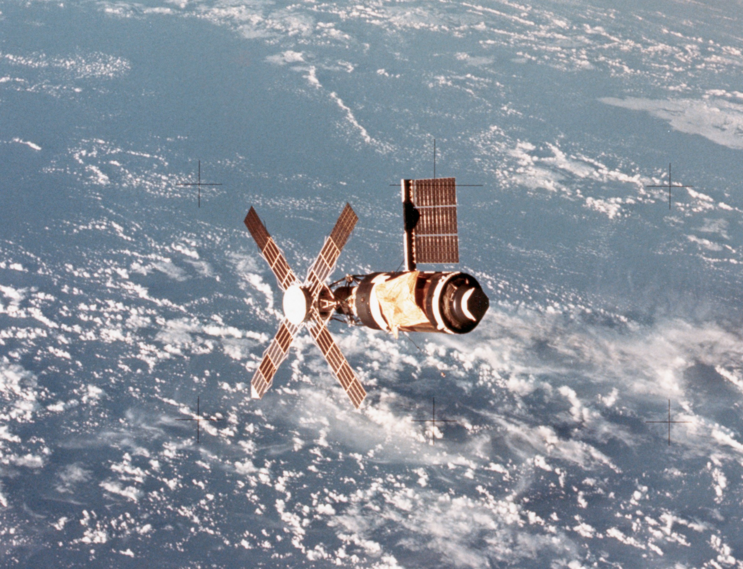 Skylab Space Station in orbit over Earth.