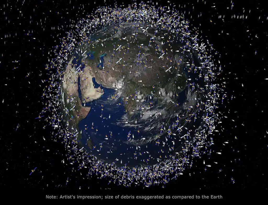 Illustration of the debris field surrounding Earth from space junk