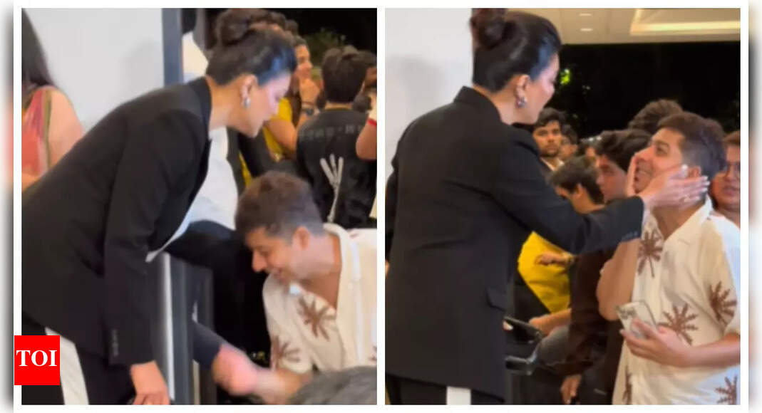 Fan shows respect to Sushmita Sen by touching her feet, emotional video goes viral |