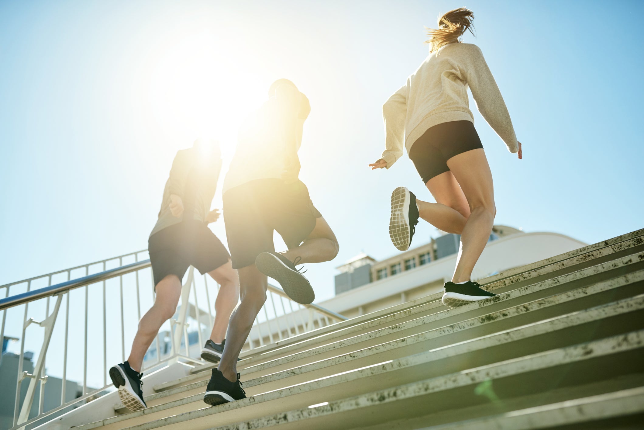 Walking or running uphill, or up stairs, can be a way to increase the intensity of an activity