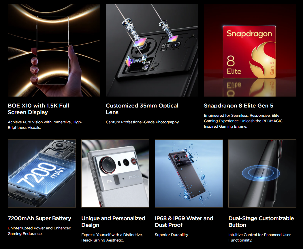 A bunch of Nubia-related specs.