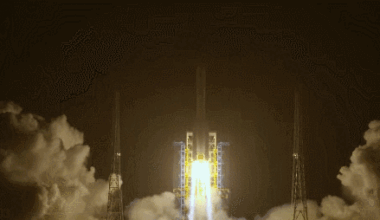 A Long March-5 rocket carrying a communication technology test satellite lifts off from the Wenchang Space Launch Site in south China