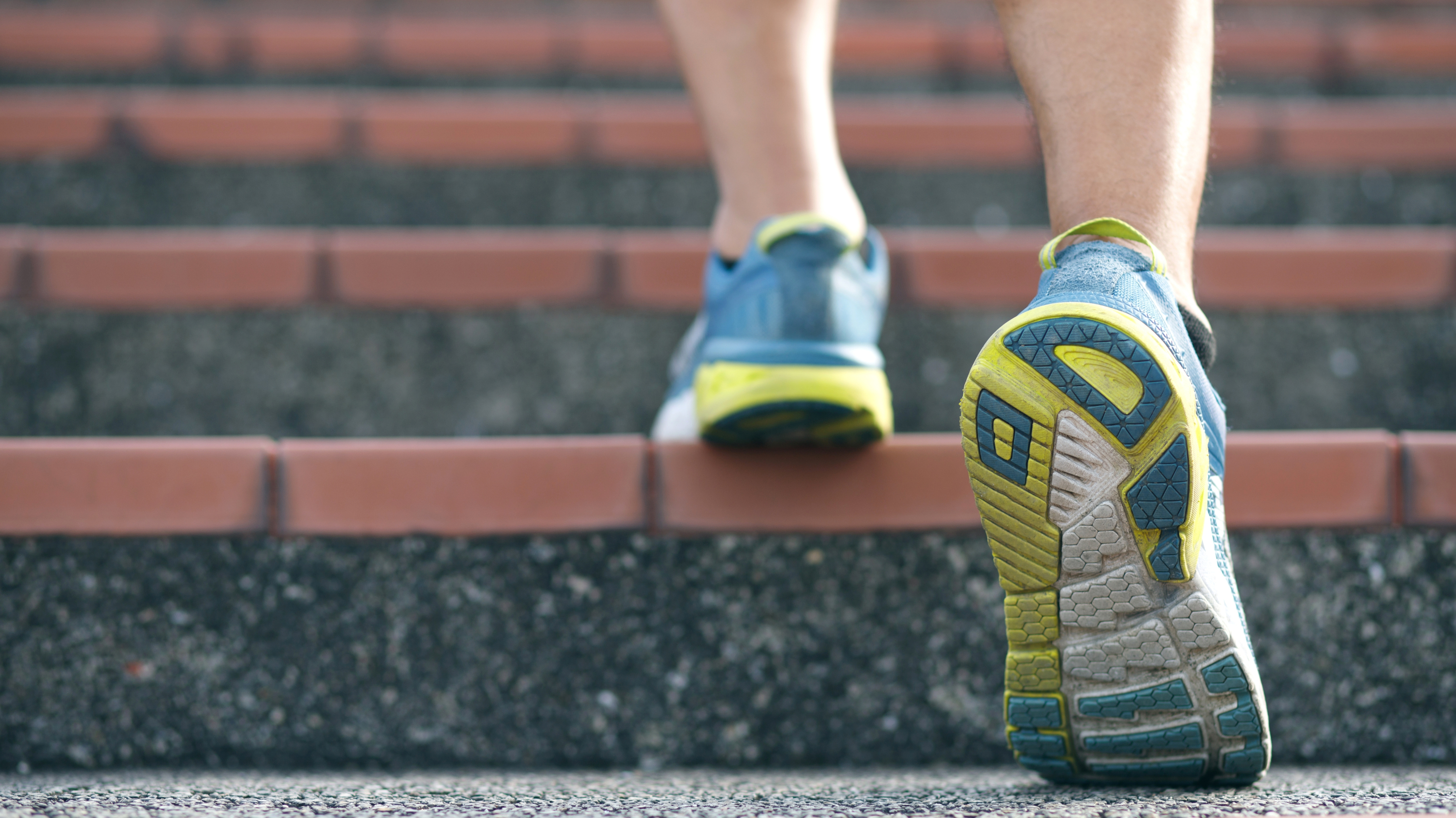 a person walking up stairs