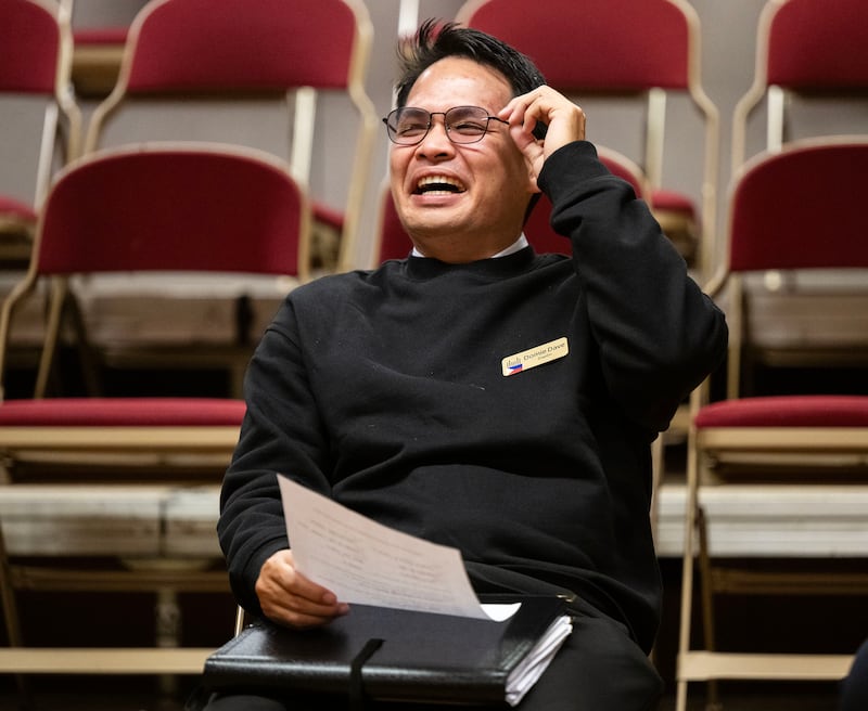 Dave Daplin, of the Philippines, smiles as global members of The Tabernacle Choir at Temple Square discuss their musical histories and how they feel about the opportunity to be members of the choir, during an interview in the Tabernacle in Salt Lake City on Tuesday, Sept. 23, 2025.