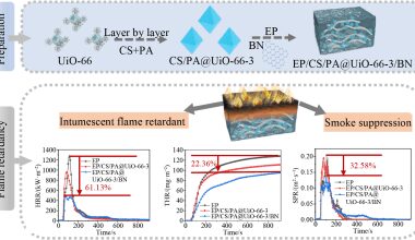 Influence of a novel biobased coating decorated with UiO-66/BN in persistent flame-retardant hybrids on the fire safety and thermal degradation of epoxy resin