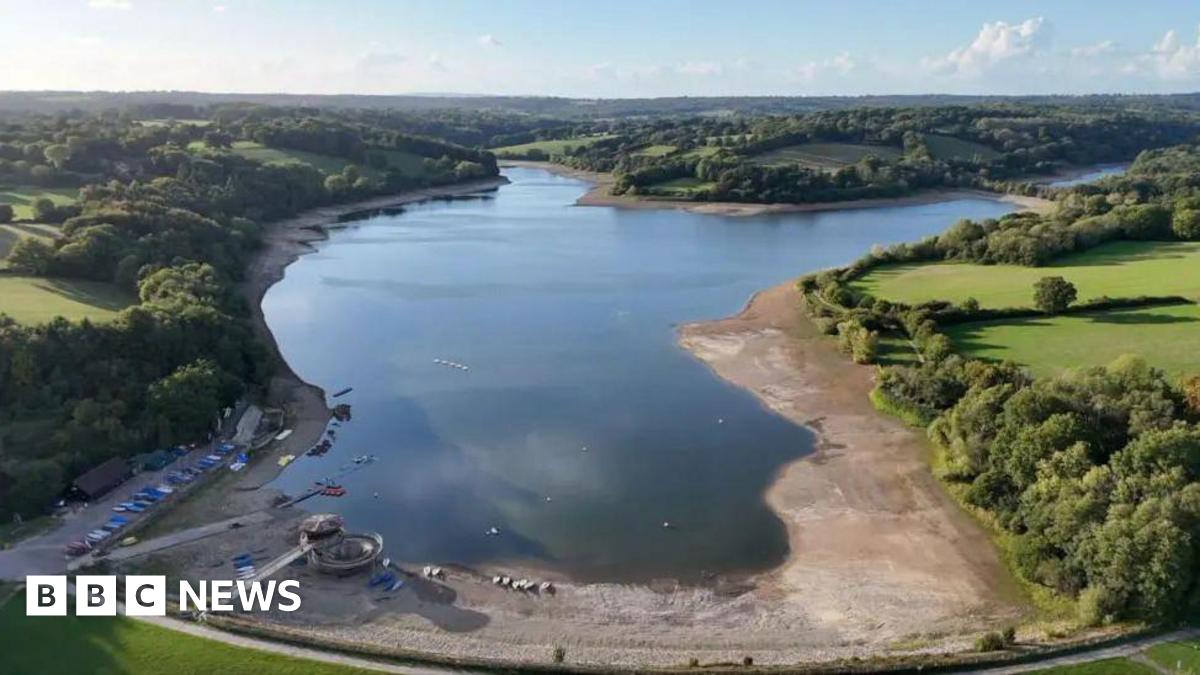 An aerial shot of Ardingly Reservoir showing the reservoir and countryside around it