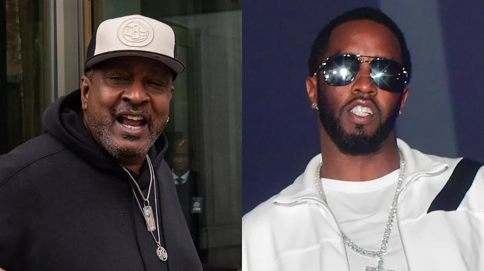 Split image of two men: on the left, a man in a black hoodie and cap; on the right, a man in sunglasses and a white jacket.