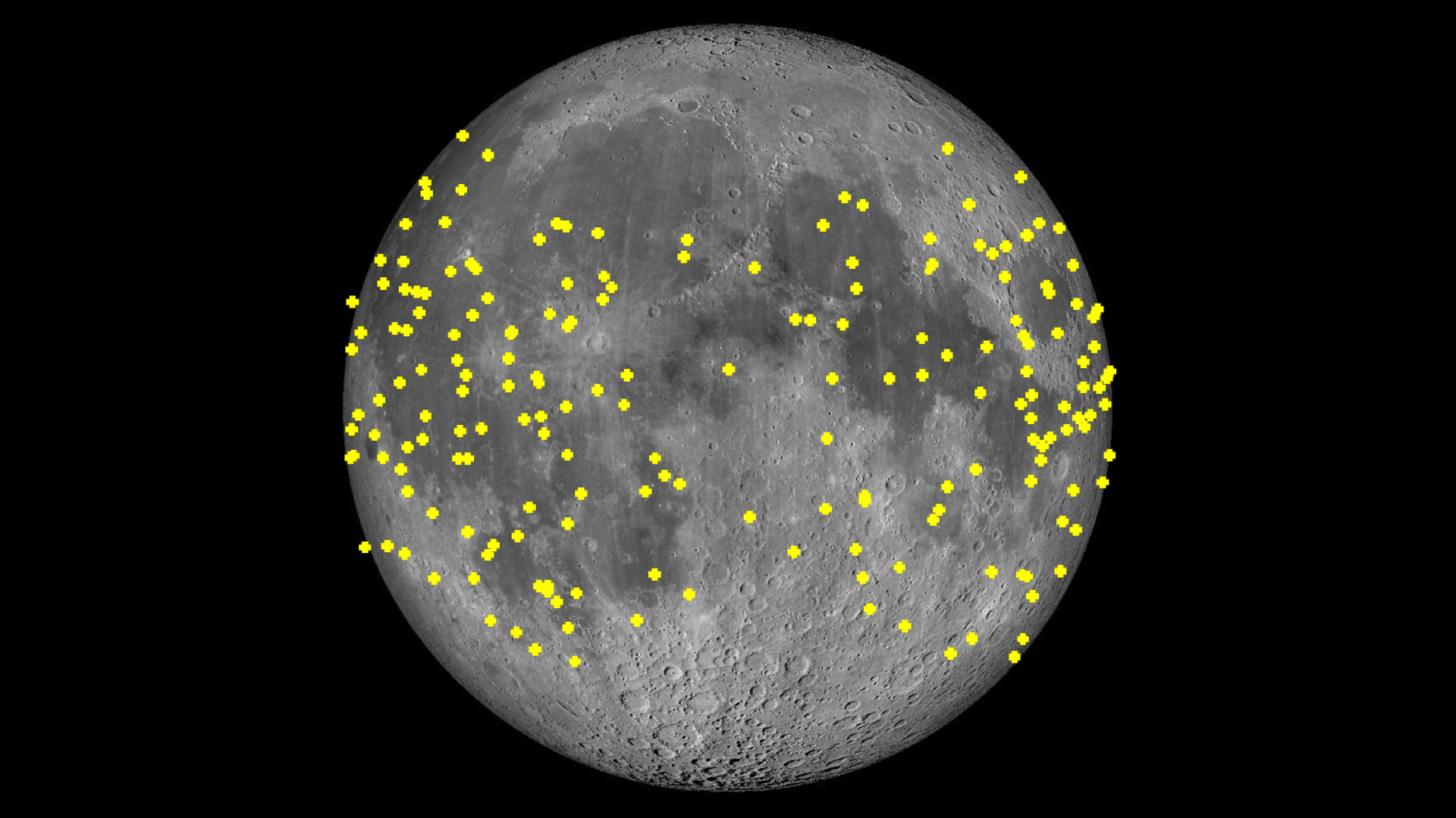 an image of the moon overlaid with many yellow dots