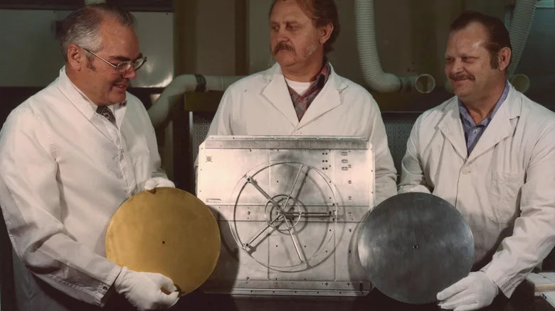 Components of Voyager's Golden Record on May 10, 1977.