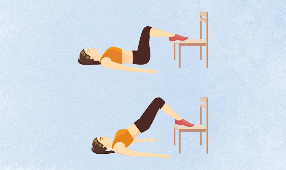 an illo of a woman doing an elevated glute bridge