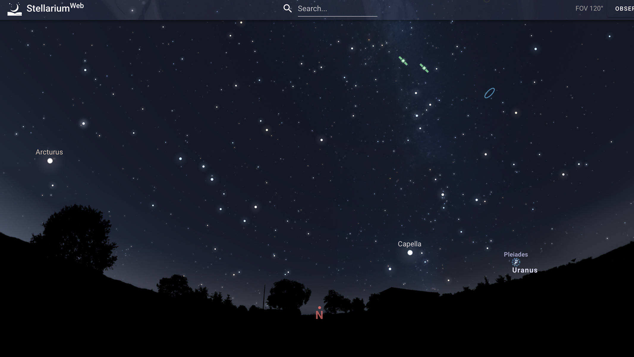 night sky simulation from the Stellarium software