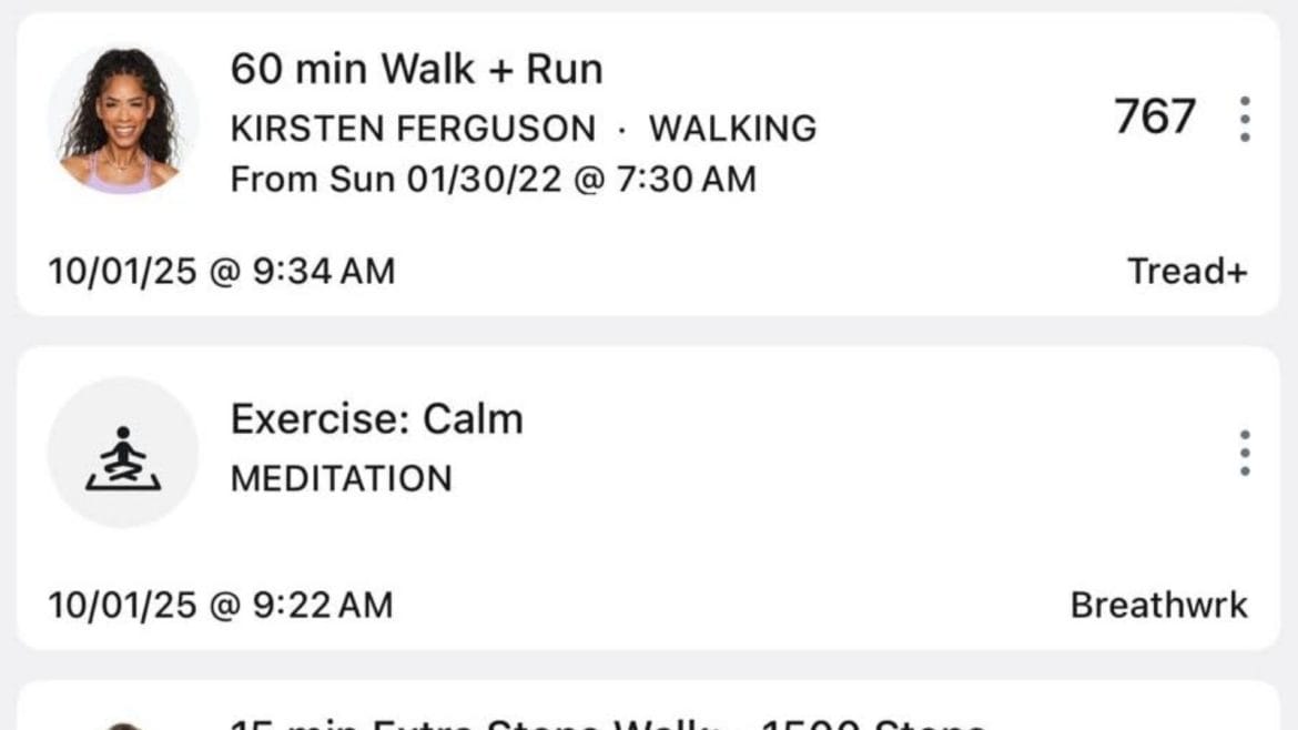 A completed BreathWrk class showing up in Peloton workout history.