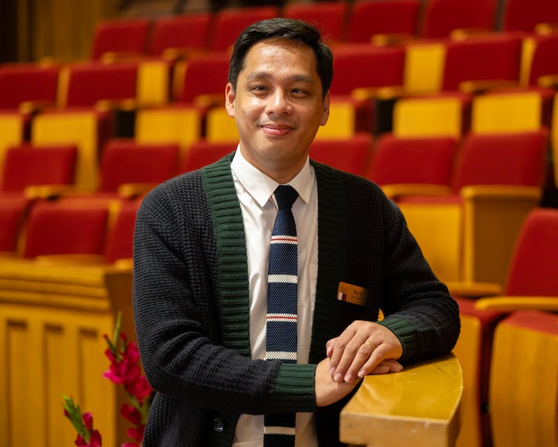 Mark Gem E. Clave poses for a photo as global members of The Tabernacle Choir at Temple Square discuss their musical histories and how they feel about the opportunity to be members of the choir, during an interview in the Tabernacle in Salt Lake City on Tuesday, Sept. 23, 2025.