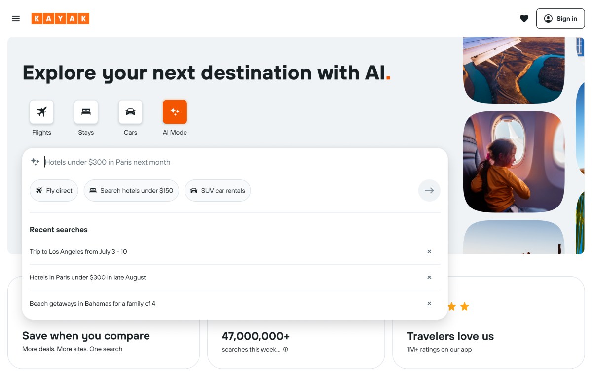 Kayak launches an 'AI Mode' for travel questions, search, and bookings