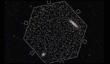 A hexagonal white ring with thousands of bright dots inside on a dark background.