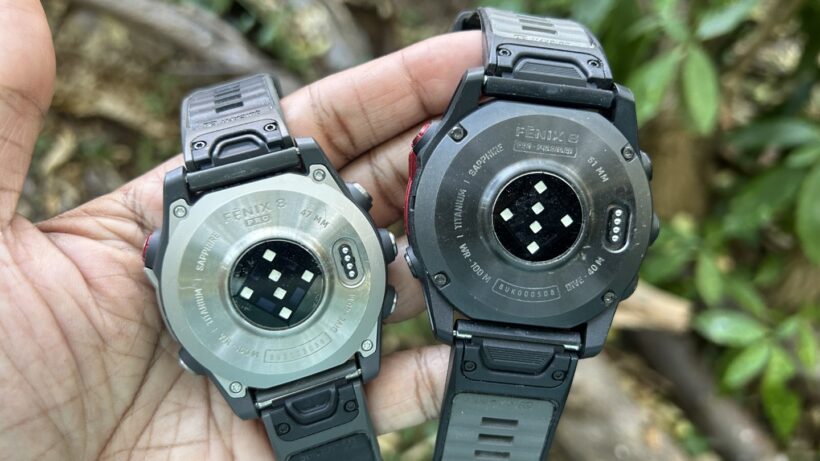 Garmin Fenix 8 Pro MicroLED and AMOLED rear sensors