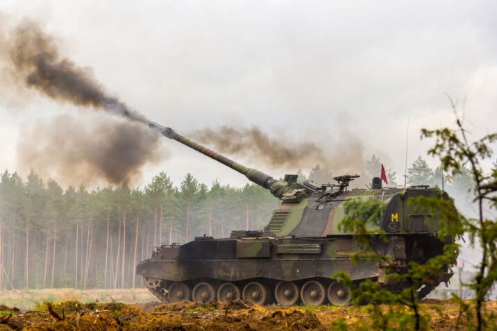 Picture of a German self-propelled howitzer firing