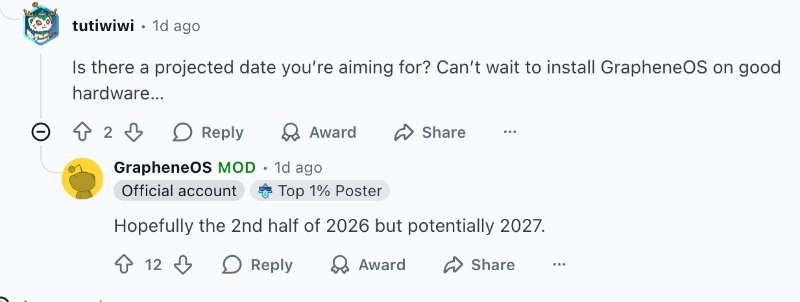 Graphene OS android OEM partnership timeline
