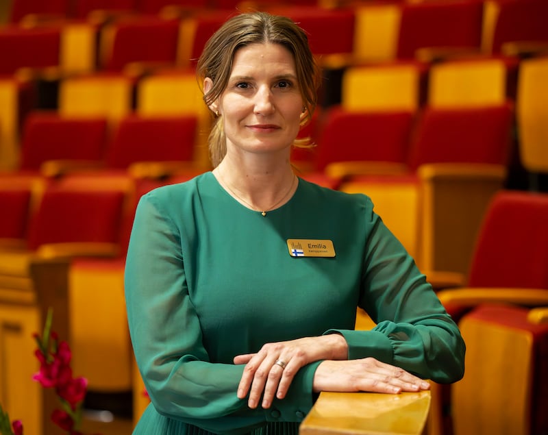Emilia Kemppainen poses for a photo as global members of The Tabernacle Choir at Temple Square discuss their musical histories and how they feel about the opportunity to be members of the choir, during an interview in the Tabernacle in Salt Lake City on Tuesday, Sept. 23, 2025.