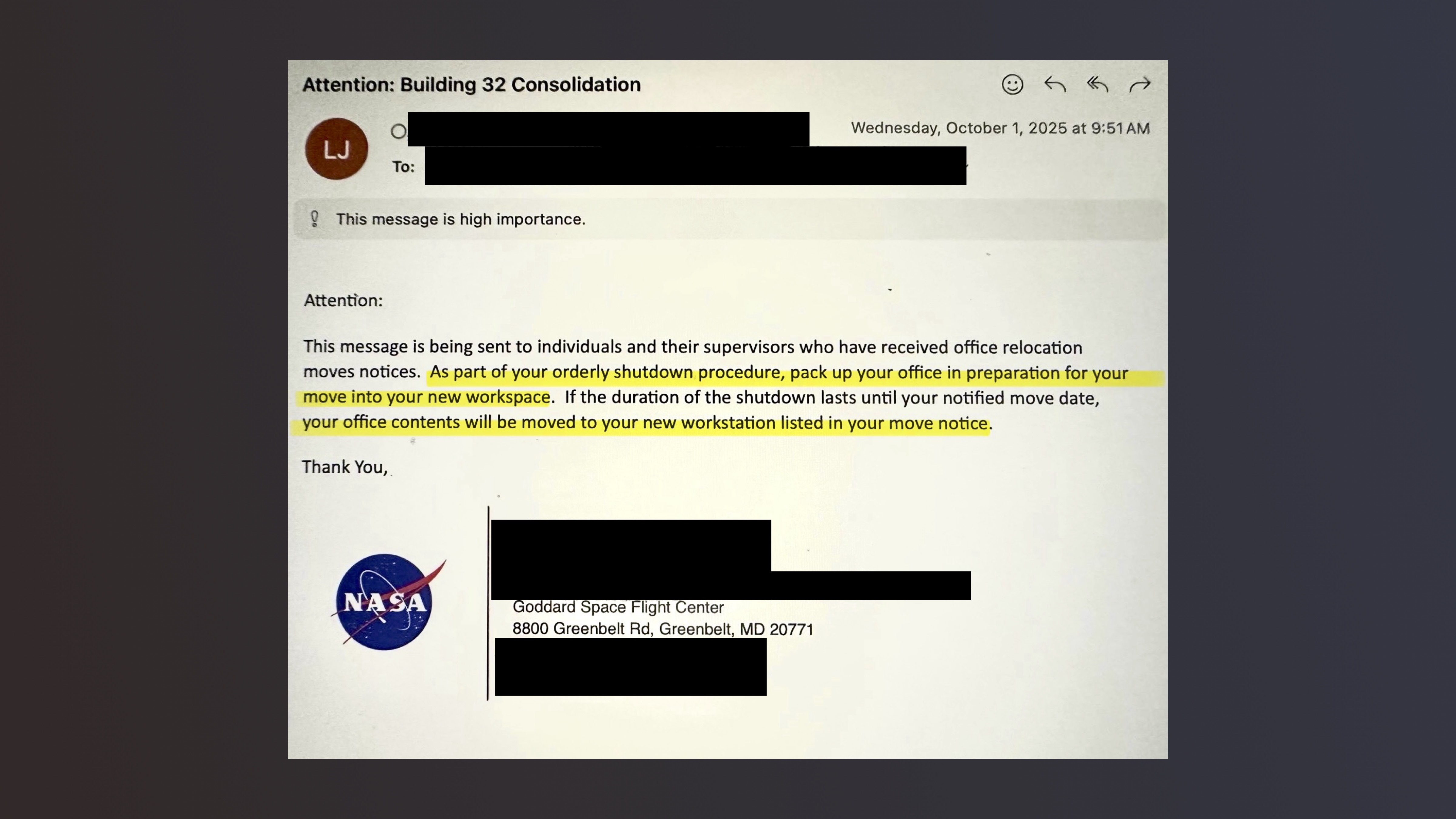A document with redactions and highlights.