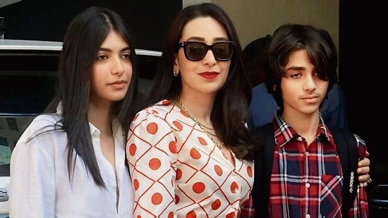 Karisma Kapoor with daughter Samaira and son Kiaan Raj.