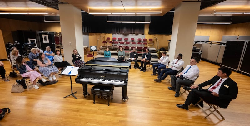 Global members of The Tabernacle Choir at Temple Square discuss their musical histories and how they feel about the opportunity to be members of the choir, during an interview in the Tabernacle in Salt Lake City on Tuesday, Sept. 23, 2025.