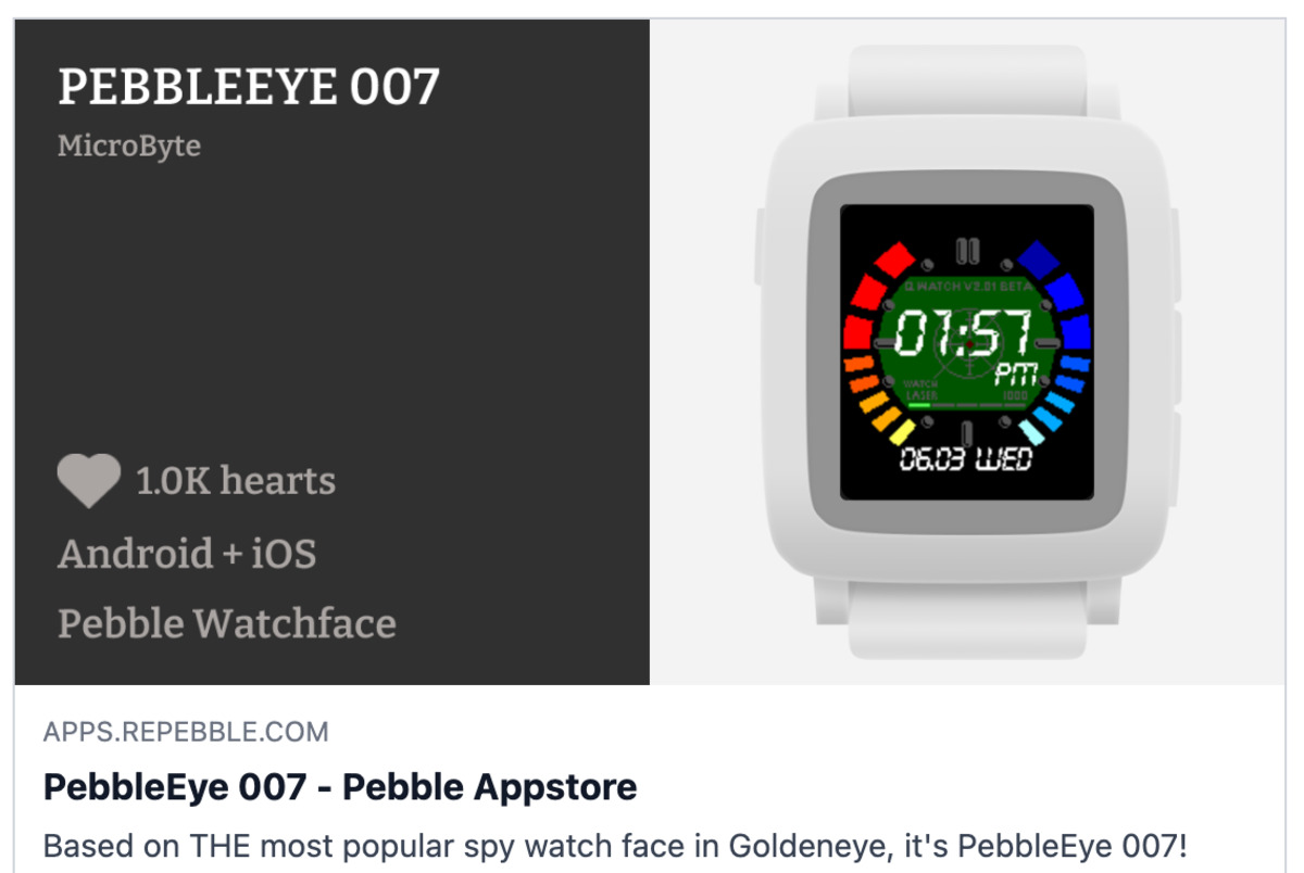 Pebble watchface social link preview