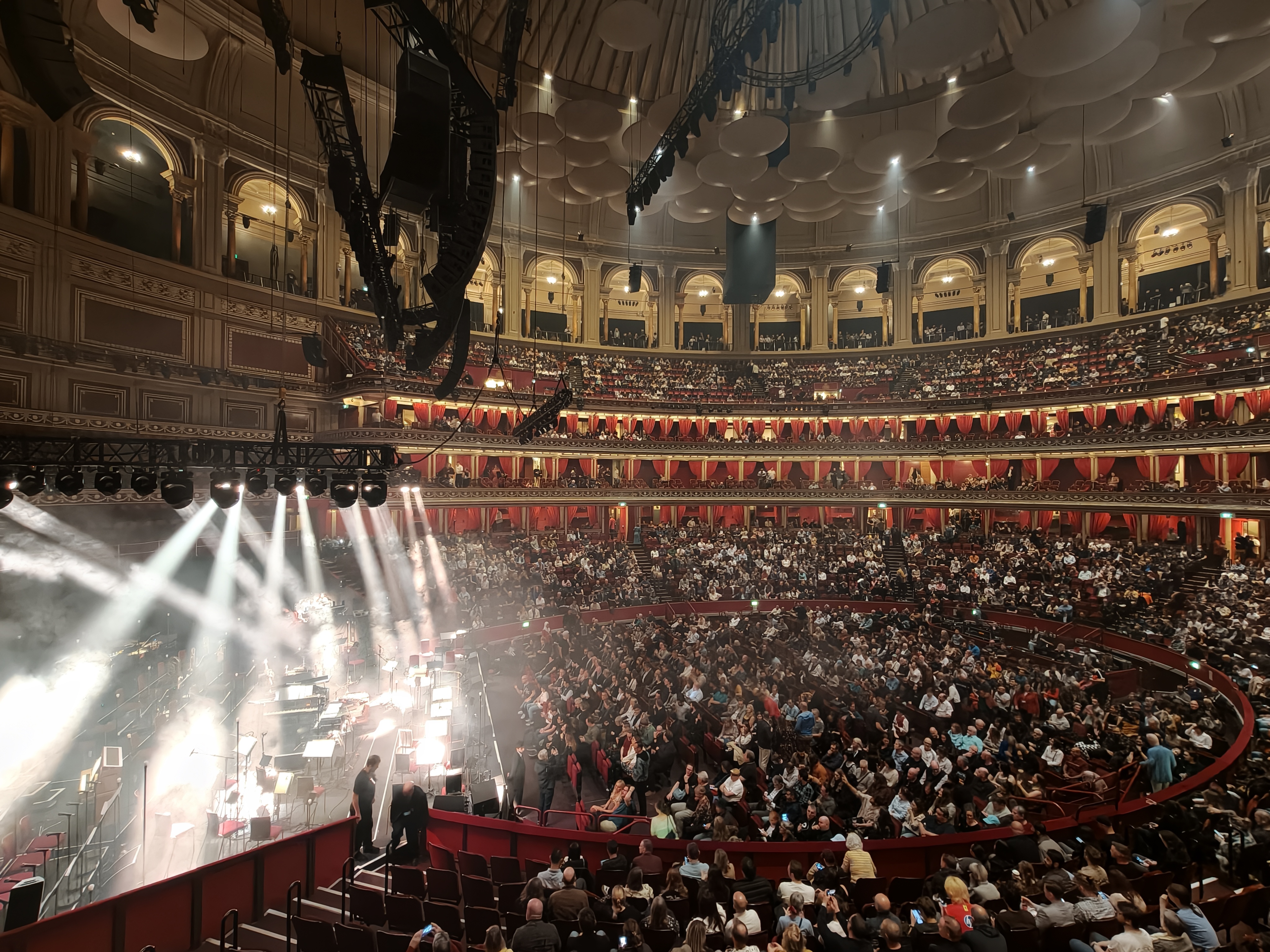A much wider shot of an empty stage at the Royal Albert Hall