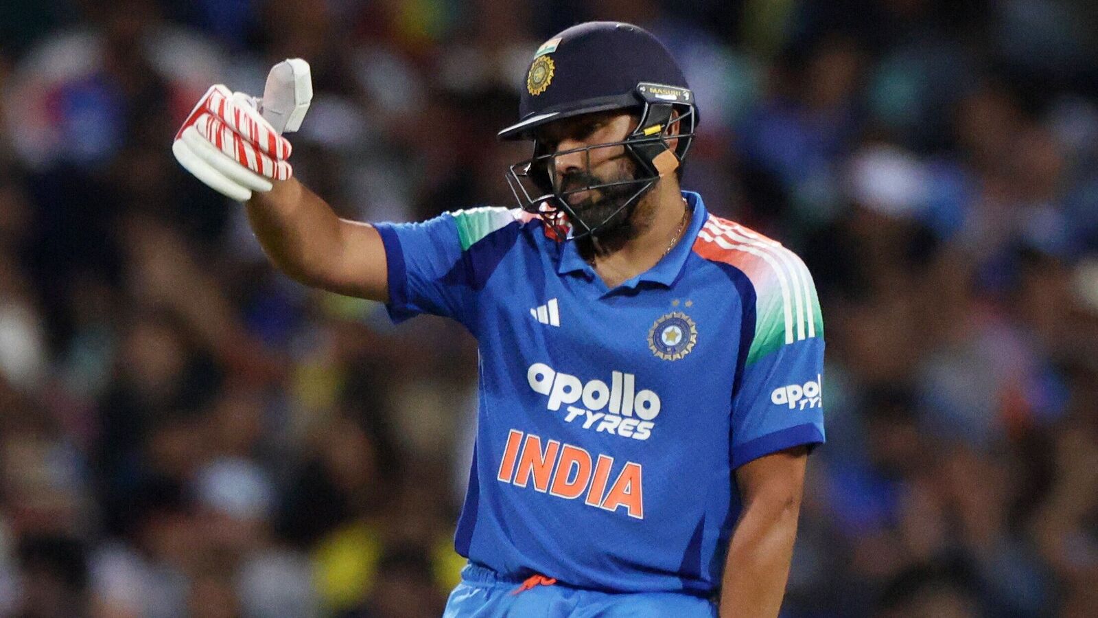 India's Rohit Sharma reacts during the third ODI against Australia.