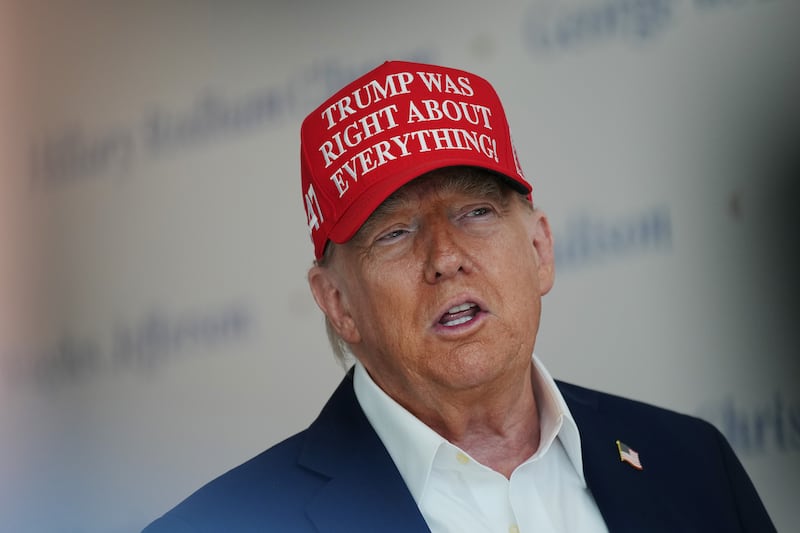 Donald Trump speaks to the media in August on a variety of issues including stating he did not know of the FBI raid currently happening on former national security adviser John Bolton's home. Photograph: Kevin Dietsch/ Getty Images
