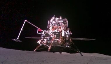 A photo of a lunar lander with a Chinese flag on it